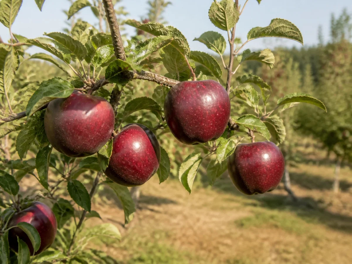 Prancha botânica complementar de Macieira ‘Escura’ (Malus domestica Mill. ‘Escura’) com caracteres de identificação e ciclo de vida