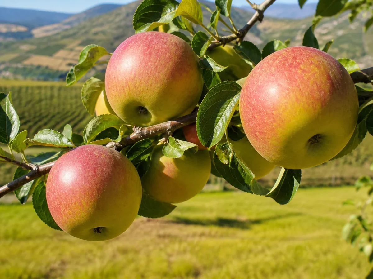 Prancha botânica complementar de Macieira ‘Gigante do Douro’ (Malus domestica Mill. ‘Gigante do Douro’) com caracteres de identificação e ciclo de vida