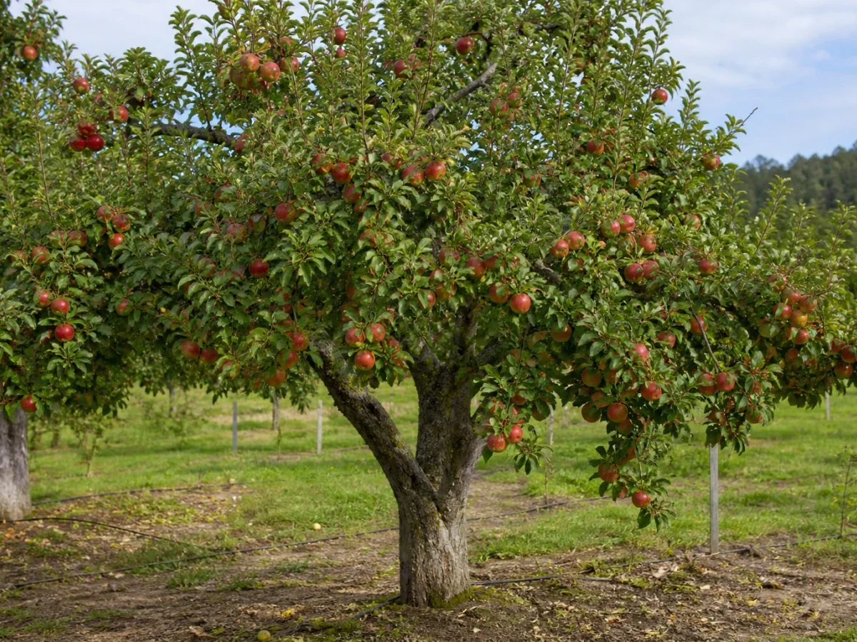 Prancha botânica complementar de Macieira ‘Híbrido’ (Malus domestica Mill. ‘Híbrido’) com caracteres de identificação e ciclo de vida