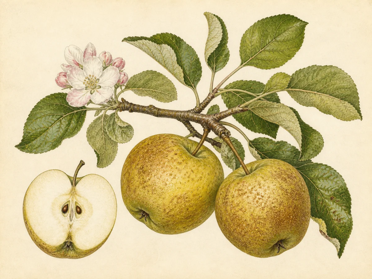 Prancha botânica complementar de Macieira ‘Lixa’ (Malus domestica Mill. ‘Lixa’) com caracteres de identificação e ciclo de vida
