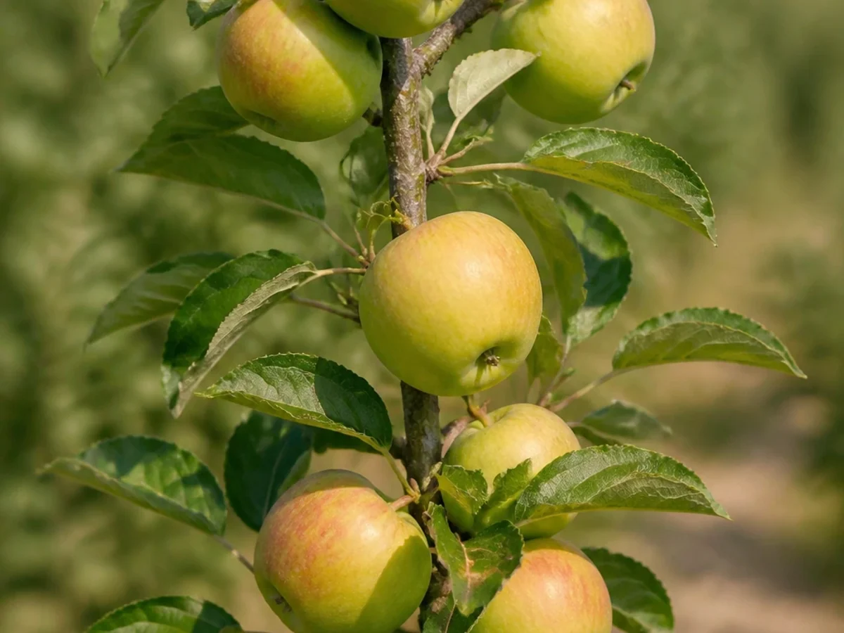 Prancha botânica complementar de Macieira ‘Malápio’ (Malus domestica Mill. ‘Malápio’) com caracteres de identificação e ciclo de vida