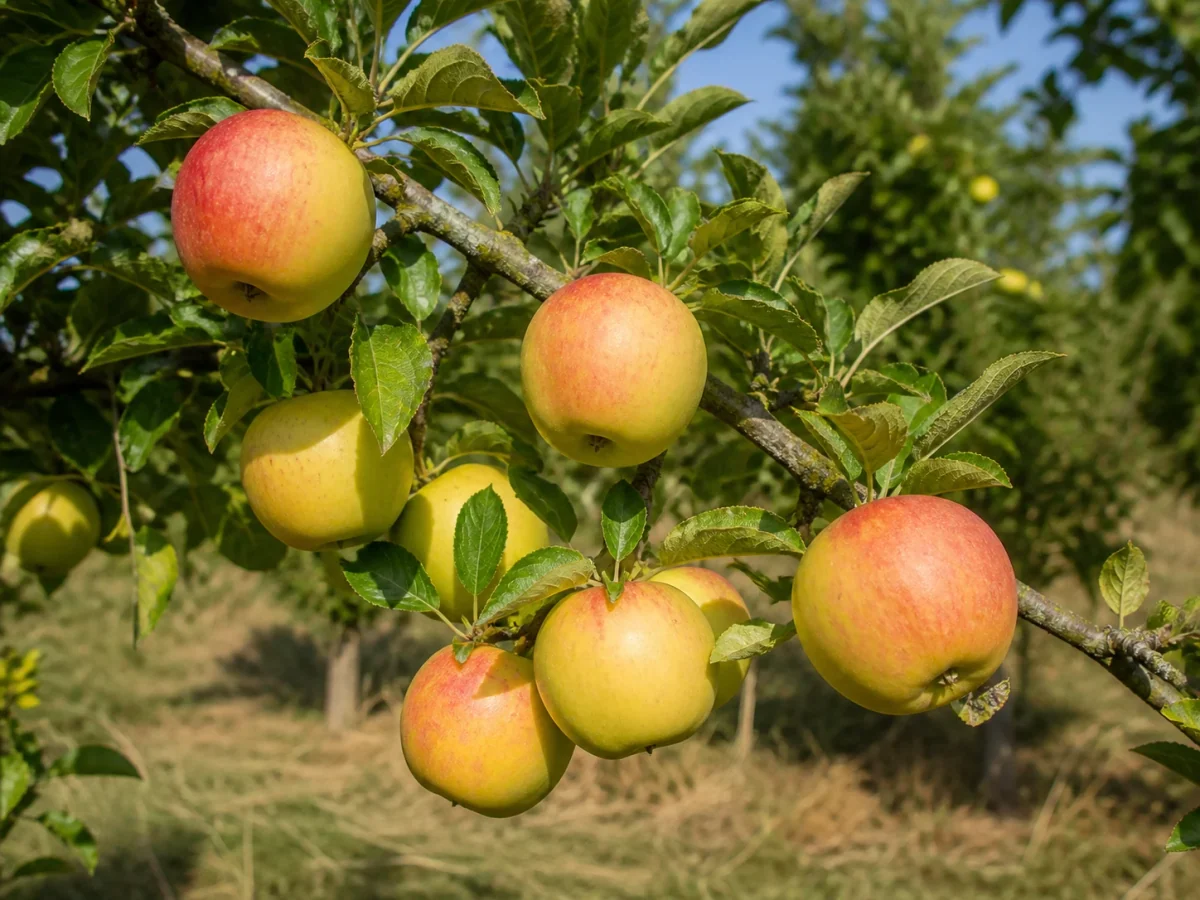 Prancha botânica complementar de Macieira ‘Martim Gil’ (Malus domestica Mill. ‘Martim Gil’) com caracteres de identificação e ciclo de vida