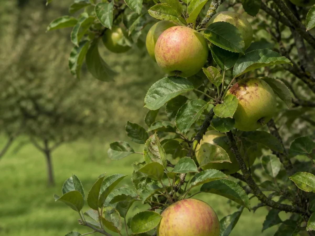 Prancha botânica complementar de Macieira ‘Pêro Calhau’ (Malus domestica Mill. ‘Pêro Calhau’) com caracteres de identificação e ciclo de vida