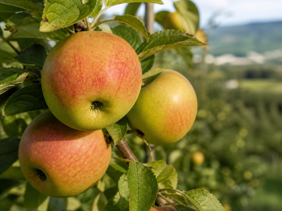 Prancha botânica complementar de Macieira ‘Pêro Camões’ (Malus domestica Mill. ‘Pêro Camões’) com caracteres de identificação e ciclo de vida