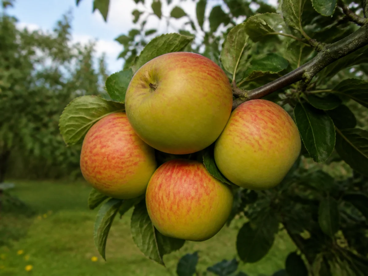 Prancha botânica complementar de Macieira ‘Pêro Inglês’ (Malus domestica Mill. ‘Pêro Inglês’) com caracteres de identificação e ciclo de vida