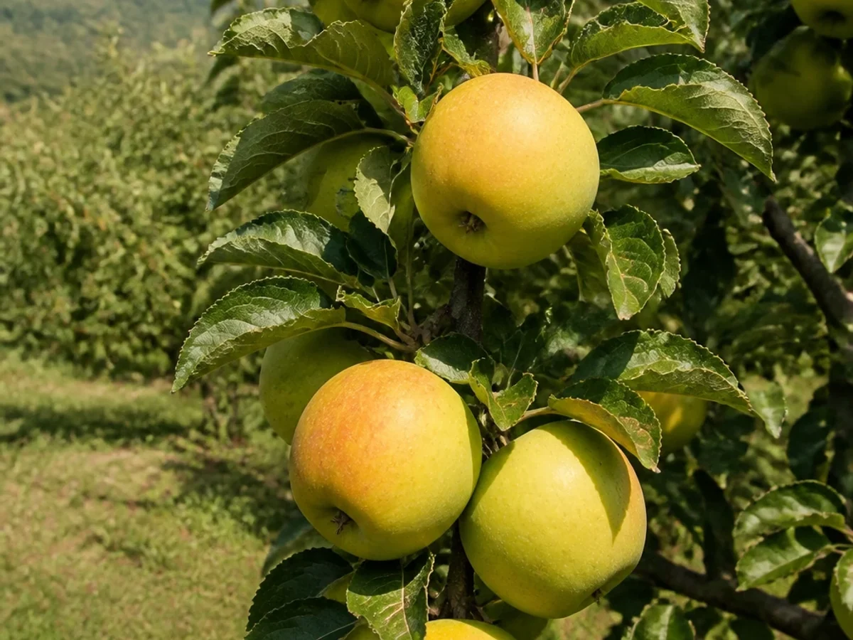 Prancha botânica complementar de Macieira ‘Pero Limão’ (Malus domestica Mill. ‘Pero Limão’) com caracteres de identificação e ciclo de vida