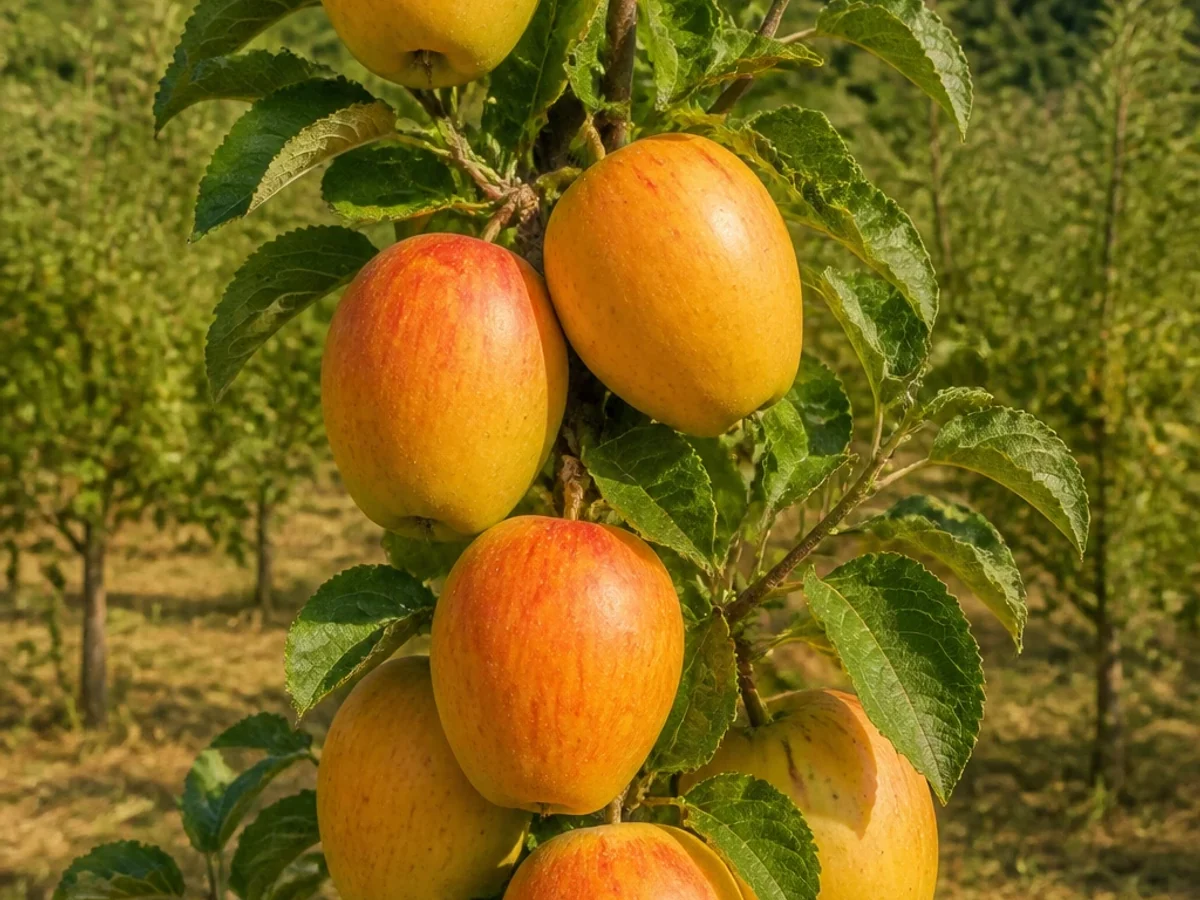 Prancha botânica complementar de Macieira ‘Pêro Melão’ (Malus domestica Mill. ‘Pêro Melão’) com caracteres de identificação e ciclo de vida
