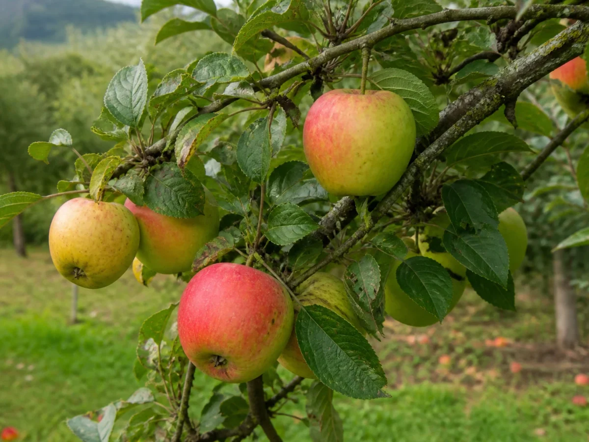 Prancha botânica complementar de Macieira ‘Pêro Pau’ (Malus domestica Mill. ‘Pêro Pau’) com caracteres de identificação e ciclo de vida