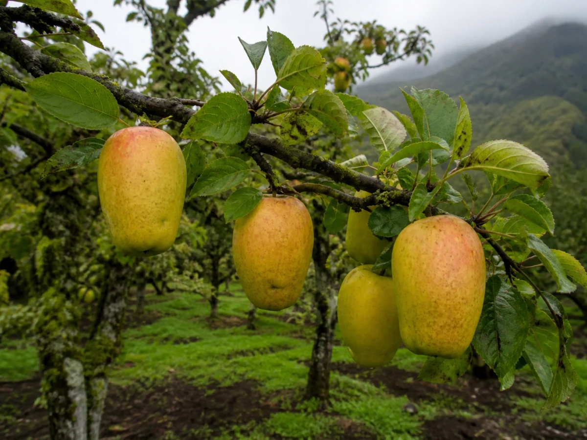 Prancha botânica complementar de Macieira ‘Pêro Vime das Furnas’ (Malus domestica Mill. ‘Pêro Vime das Furnas’) com caracteres de identificação e ciclo de vida