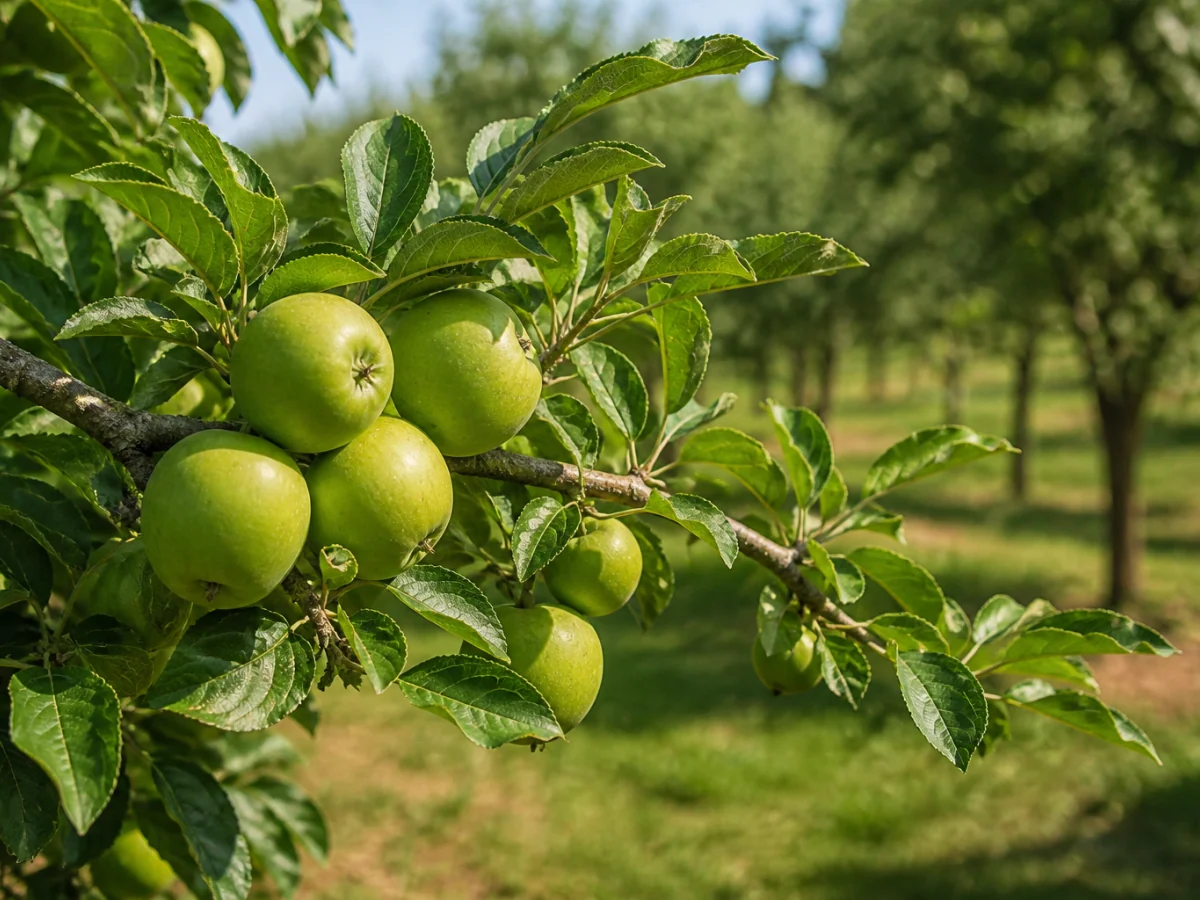 Prancha botânica complementar de Macieira ‘Verdinha’ (Malus domestica Mill. ‘Verdinha’) com caracteres de identificação e ciclo de vida