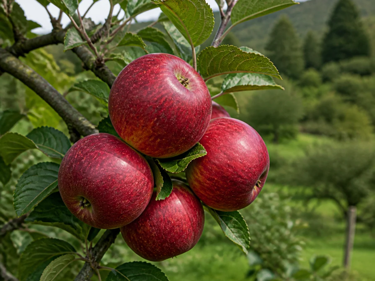Prancha botânica complementar de Macieira ‘Vermelha de Melgaço’ (Malus domestica Mill. ‘Vermelha de Melgaço’) com caracteres de identificação e ciclo de vida