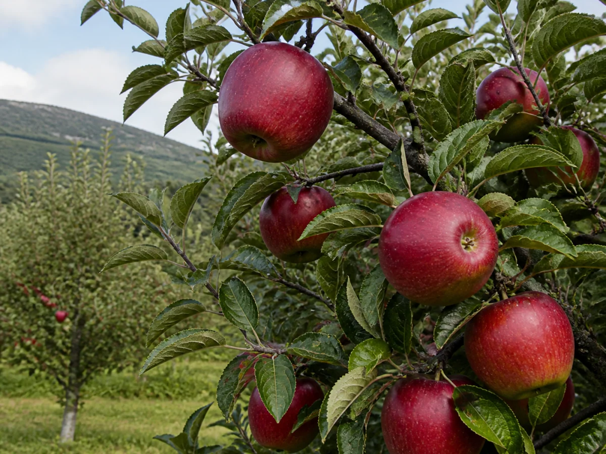 Prancha botânica complementar de Macieira ‘Vermelha PN’ (Malus domestica Mill. ‘Vermelha PN’) com caracteres de identificação e ciclo de vida