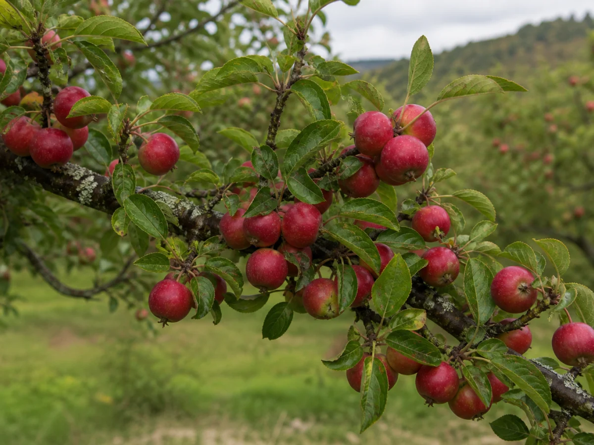 Prancha botânica complementar de Macieira ‘Vermelhinha do Carril’ (Malus domestica Mill. ‘Vermelhinha do Carril’) com caracteres de identificação e ciclo de vida