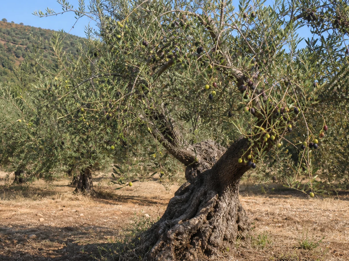 Prancha botânica complementar de Oliveira Galega Vulgar (Olea europaea 'Galega Vulgar') com caracteres de identificação e ciclo de vida