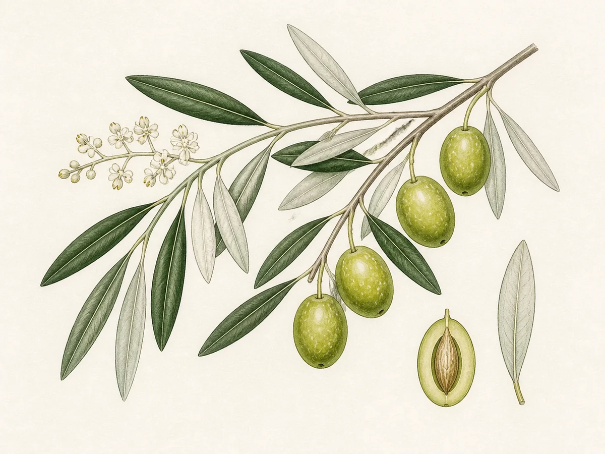Prancha botânica complementar de Oliveira ‘Gama’ (Olea europaea L. ‘Gama’) com caracteres de identificação e ciclo de vida