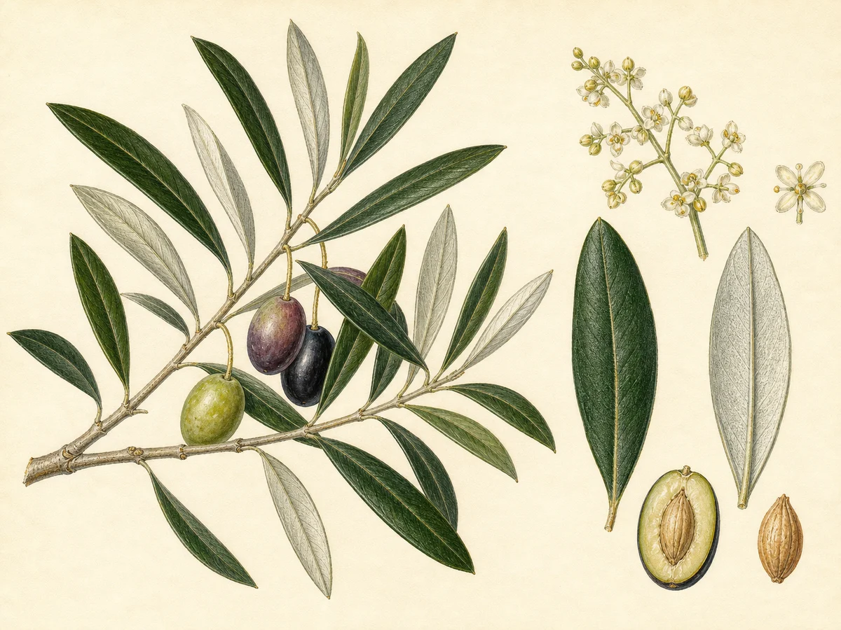 Prancha botânica complementar de Oliveira ‘Quinta do Portado’ (Olea europaea L. ‘Quinta do Portado’) com caracteres de identificação e ciclo de vida
