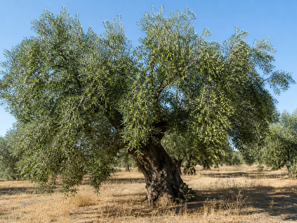 Prancha botânica complementar de Oliveira Verdeal Alentejana (Olea europaea 'Verdeal Alentejana') com caracteres de identificação e ciclo de vida