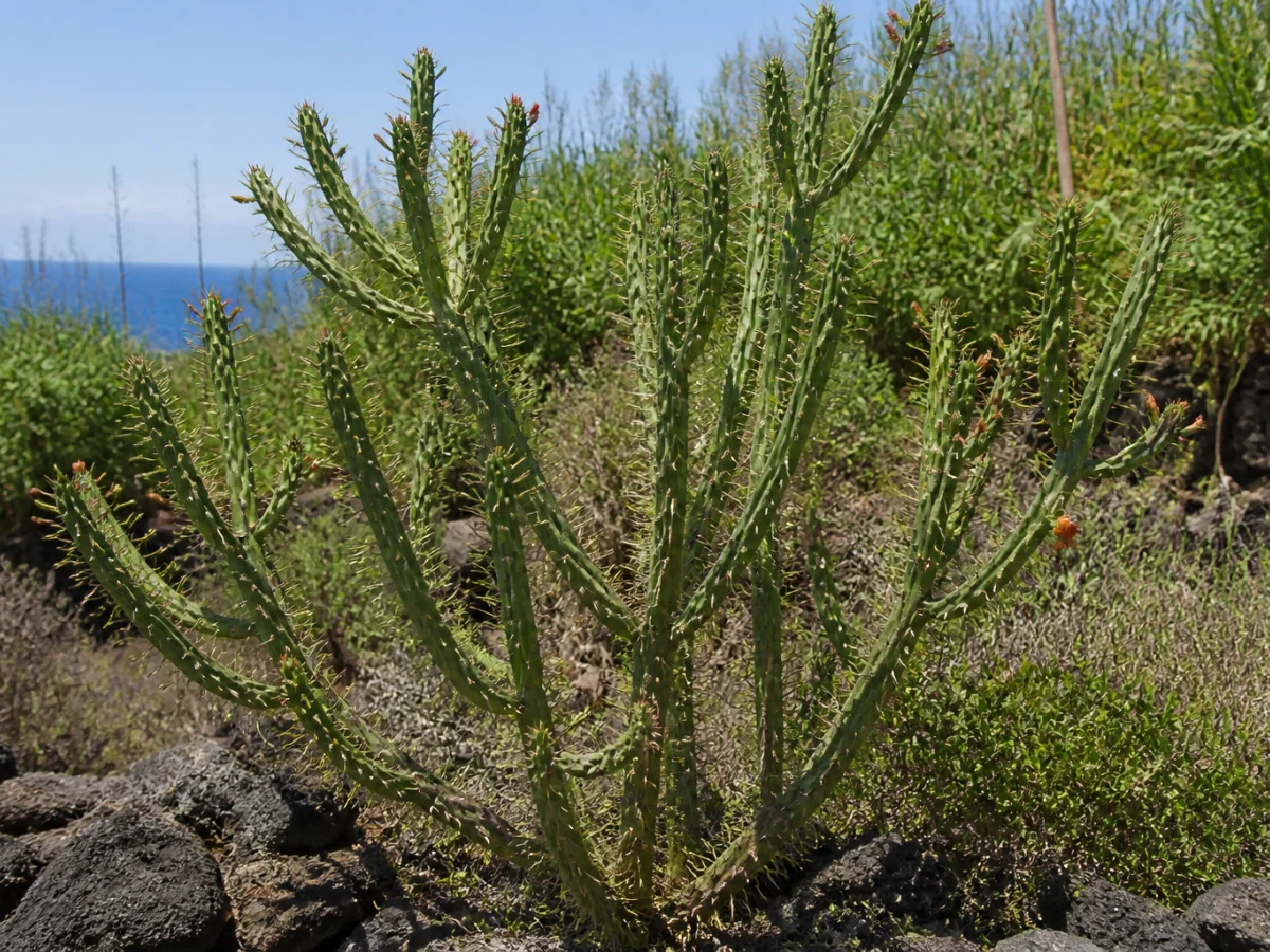 Prancha botânica complementar de Opúntia-eva (Austrocylindropuntia subulata) com caracteres de identificação e ciclo de vida
