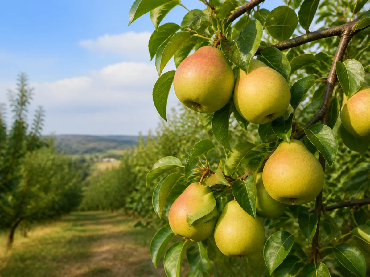 Prancha botânica complementar de Pereira ‘Melão’ (Pyrus communis L. ‘Melão’) com caracteres de identificação e ciclo de vida