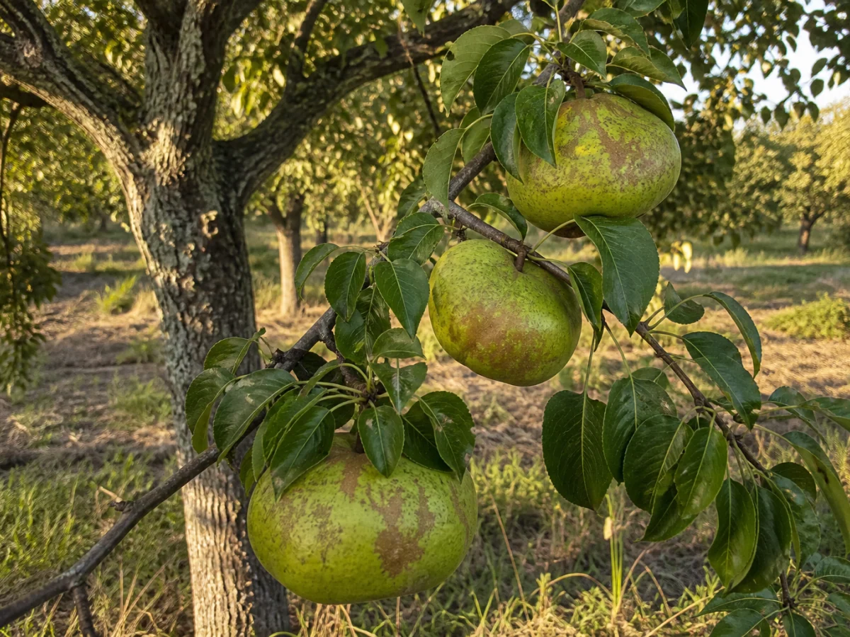 Prancha botânica complementar de Pereira ‘Vindima’ (Pyrus communis L. ‘Vindima’) com caracteres de identificação e ciclo de vida
