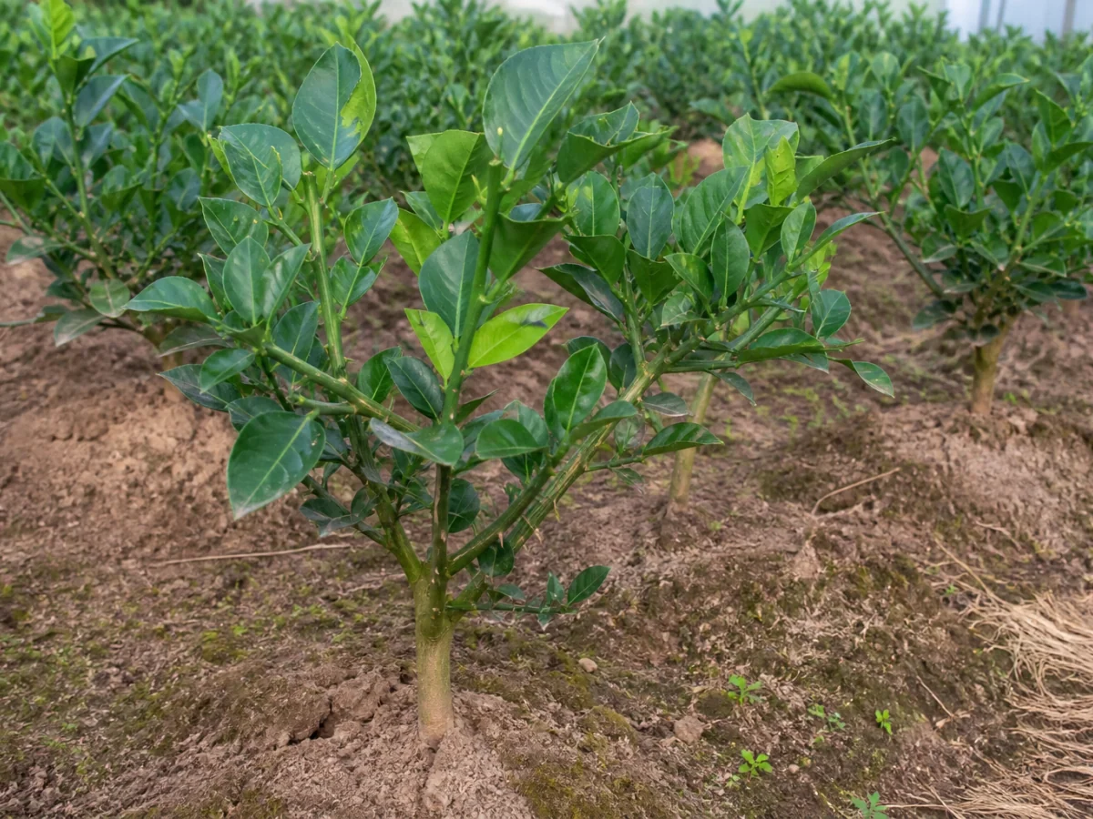 Prancha botânica complementar de Porta-enxerto Forner-Alcaide 5 (Citrus reshni × Poncirus trifoliata 'Forner-Alcaide 5') com caracteres de identificação e ciclo de vida