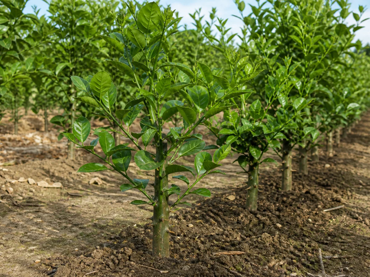 Prancha botânica complementar de Porta-enxerto laranjeira Gou Tou (Gou Tou (grupo Citrus × aurantium)) com caracteres de identificação e ciclo de vida