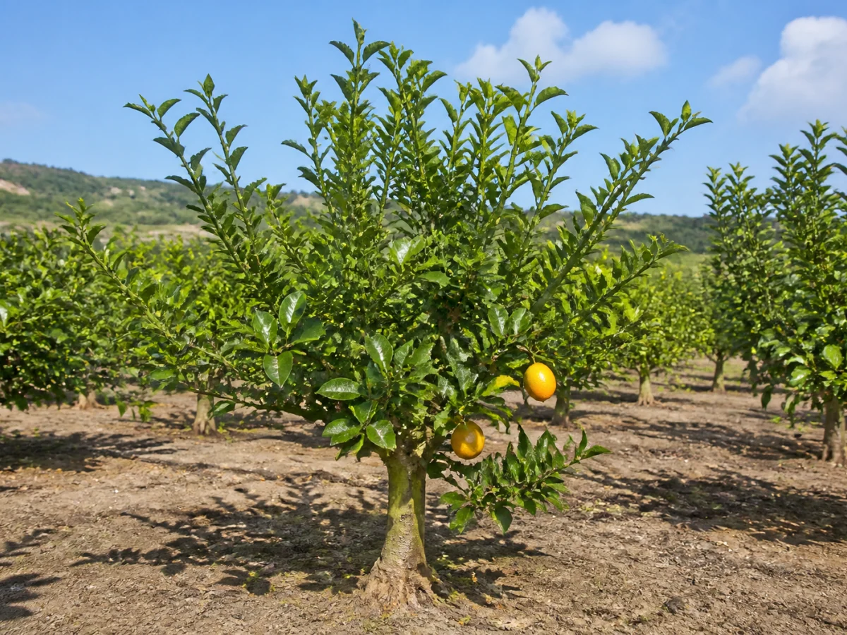 Prancha botânica complementar de Porta-enxerto Citrus volkameriana (Citrus × volkameriana 'Volkameriana') com caracteres de identificação e ciclo de vida