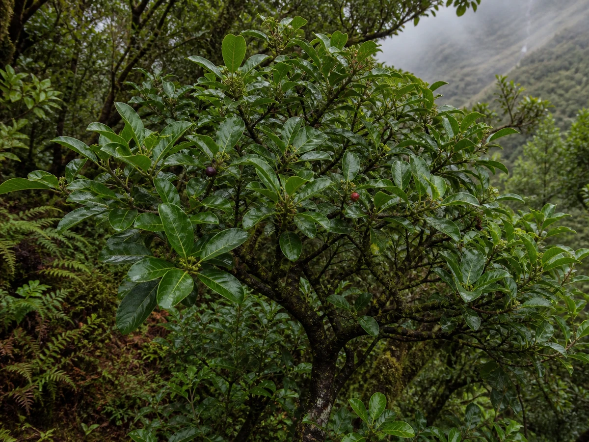 Prancha botânica complementar de Sanguinho-da-Madeira (Rhamnus glandulosa) com caracteres de identificação e ciclo de vida