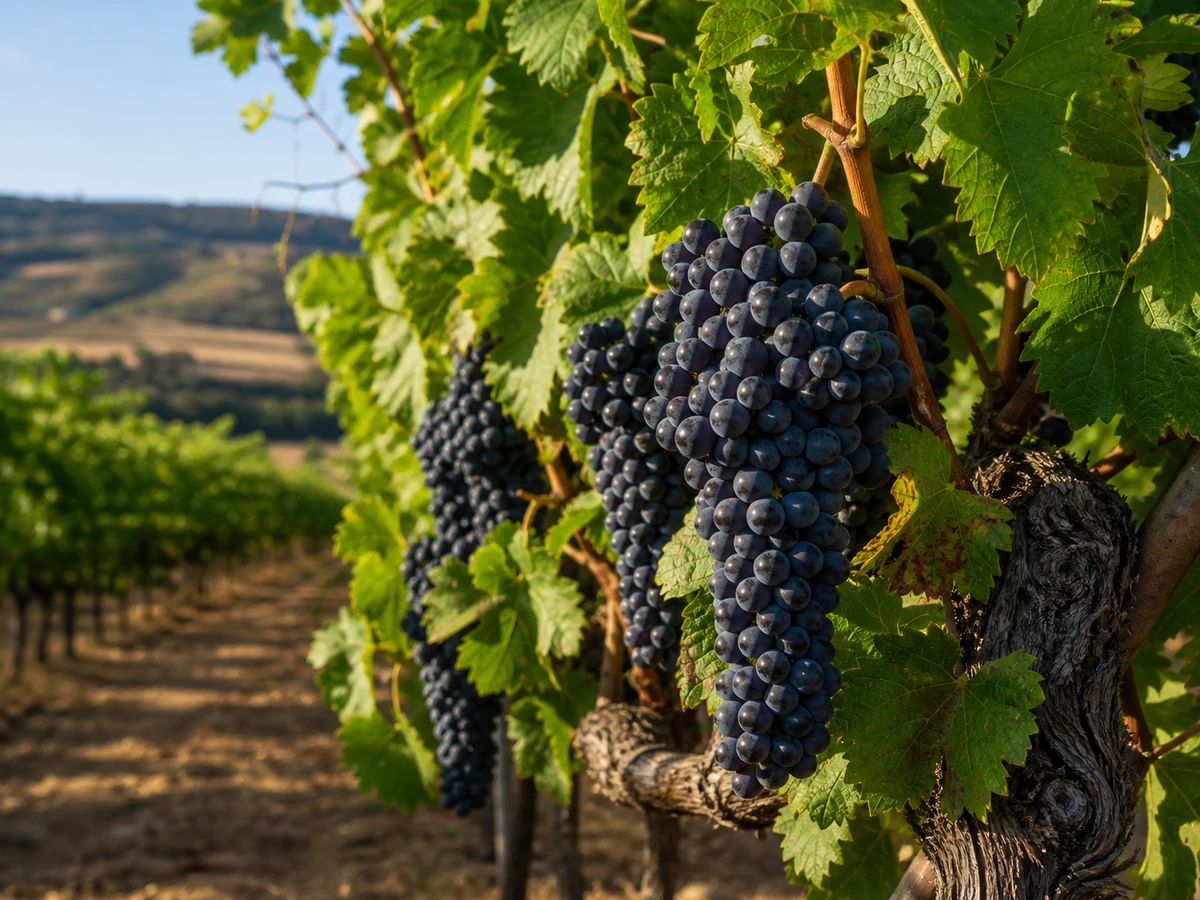 Prancha botânica complementar de Videira Cabernet-Sauvignon (Vitis vinifera 'Cabernet-Sauvignon') com caracteres de identificação e ciclo de vida