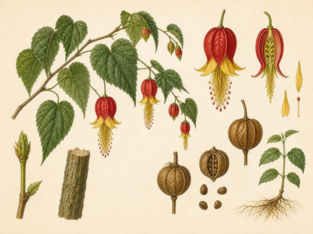 Prancha botânica complementar de Sininho (Callianthe megapotamica) com caracteres de identificação e ciclo de vida