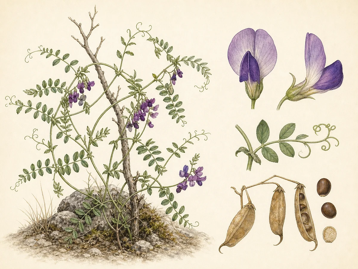 Prancha botânica documental de Vicia capreolata, trepadeira endémica da Madeira registada no arquipélago da Madeira