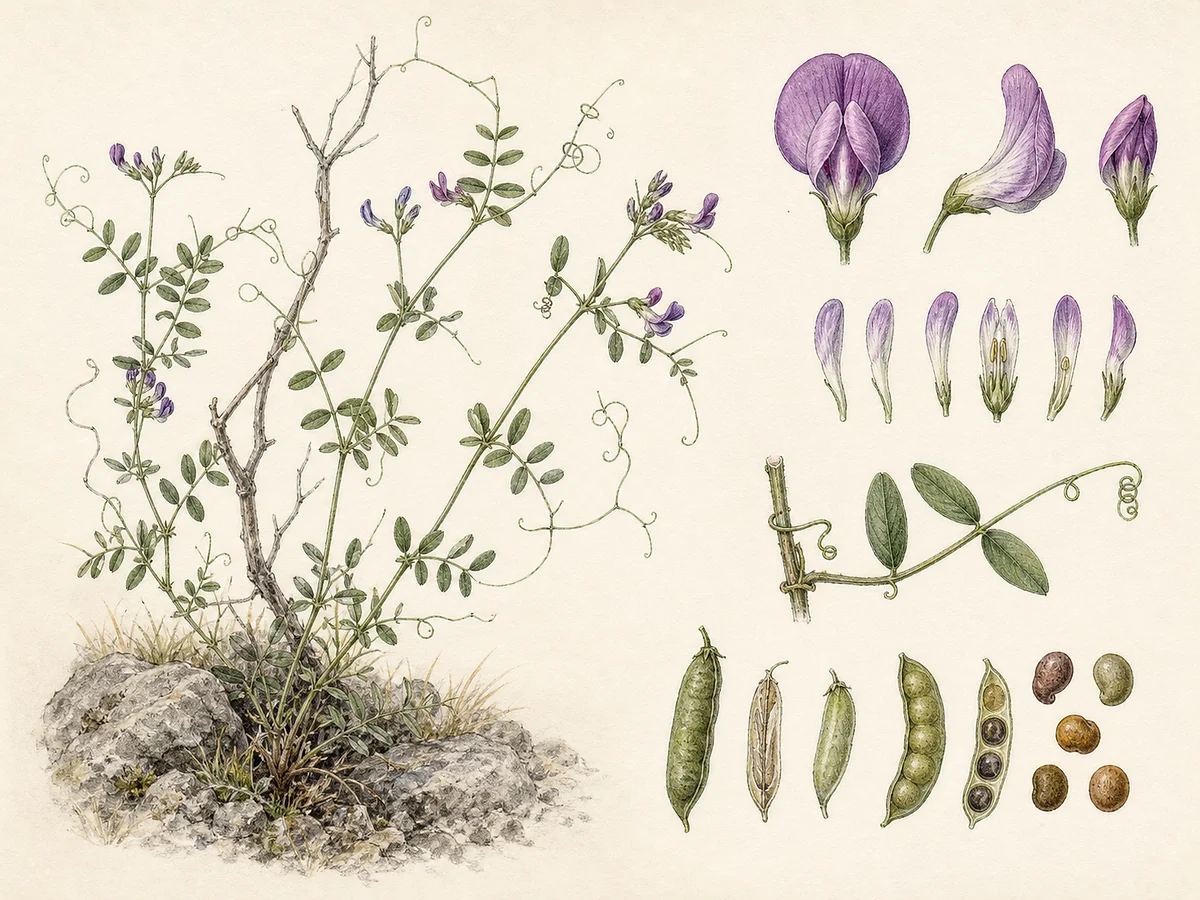 Prancha botânica documental de Vicia costae, trepadeira endémica da Madeira registada no arquipélago da Madeira