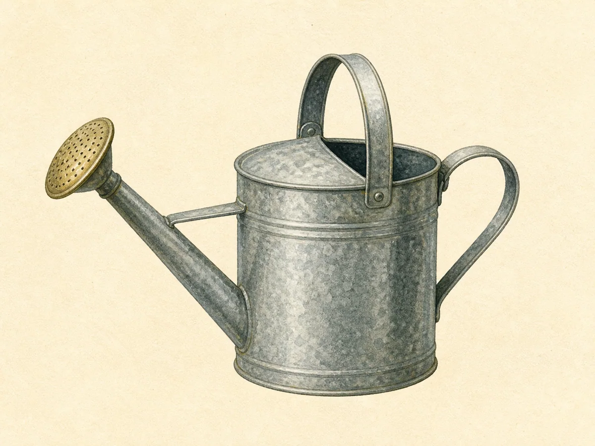 Ilustração de um regador tradicional de metal com crivo